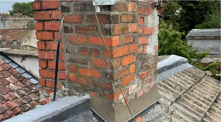 Lead flashings around a chimney stack