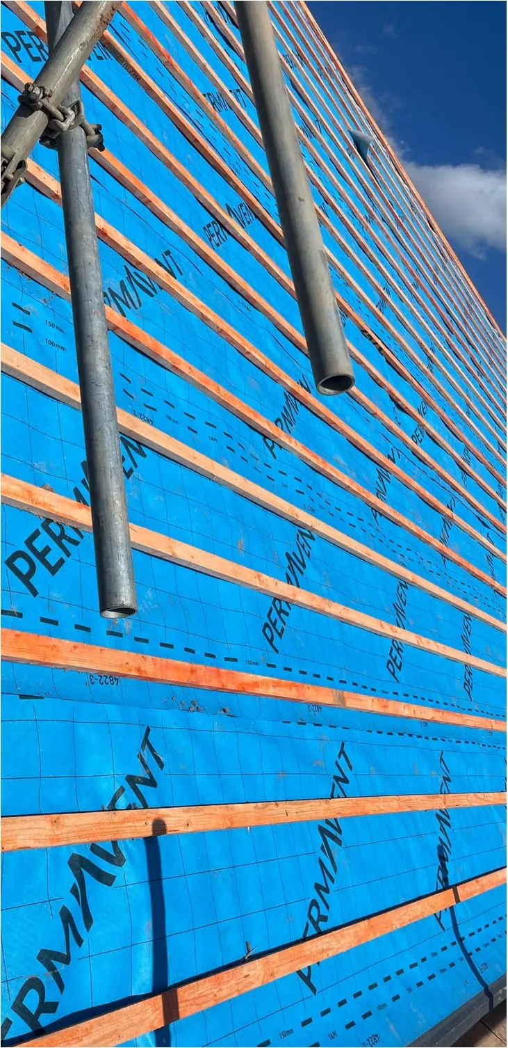 Breathable membrane and new battens going on